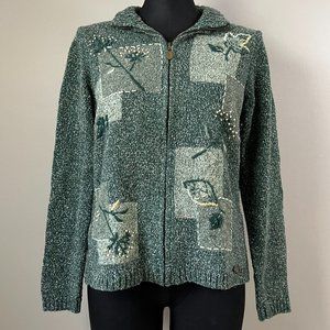 Green knit zip up sweater forest fairy sweater